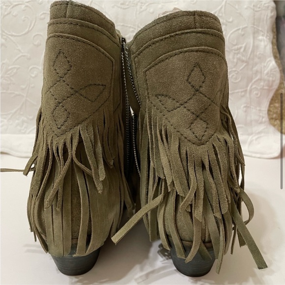 New FREE PEOPLE Womens Lawless Fringe Western Cowboy Boots Taupe Green Sz 6.5/37 - Picture 5 of 16